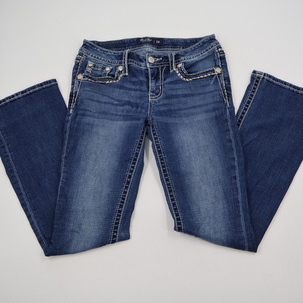 Miss Me Mid Rise Bootcut Jeans Womens 26 Blue Contrast Stitch M5014B416V